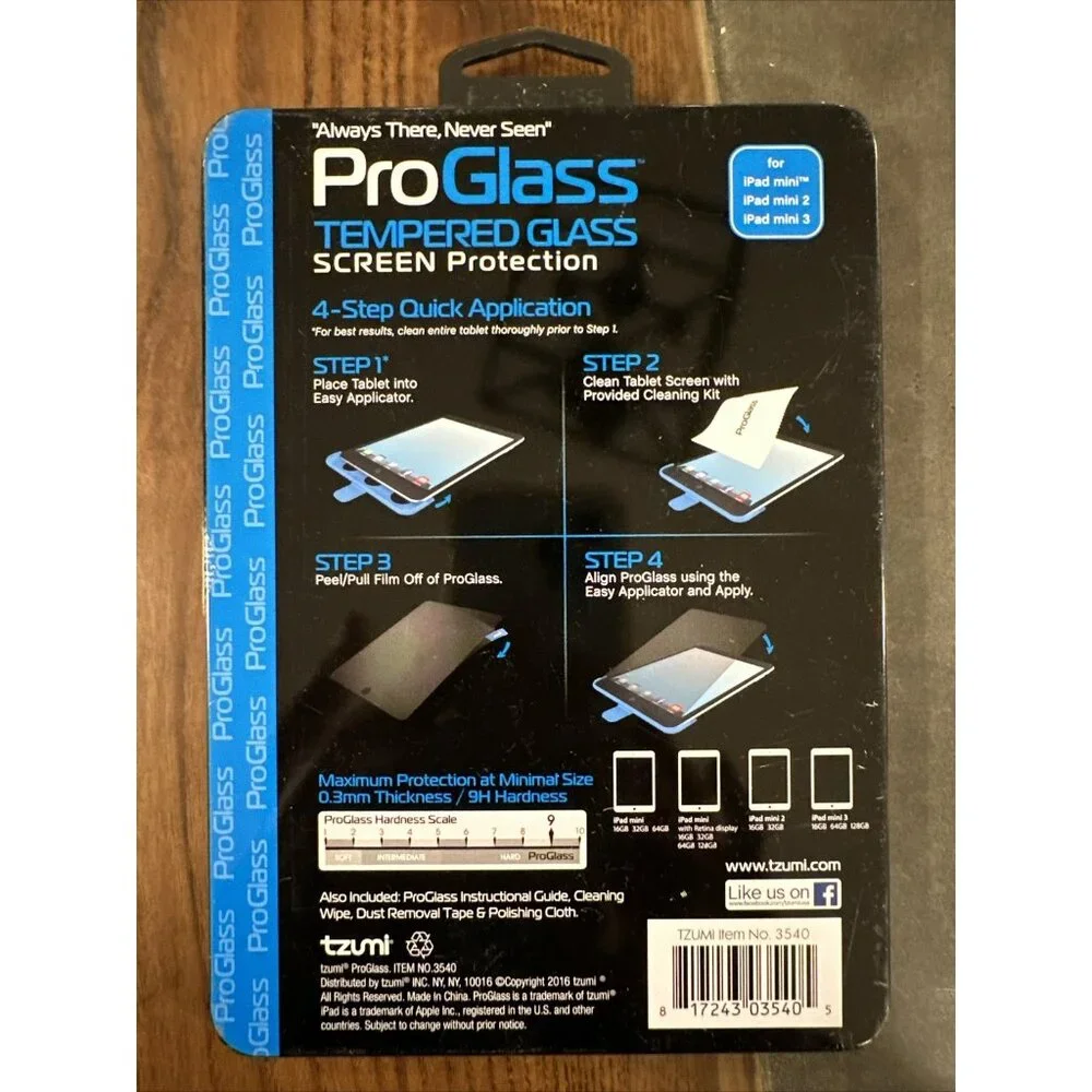 Tzumi Tempered Glass Screen Protection Pro Glass for iPad Mini 1, 2, or 3 - NEW!